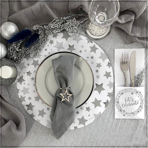 Imagen 4 de 10 de Set Platos De Sitio De Papel + Porta Cubiertos + Posavasos