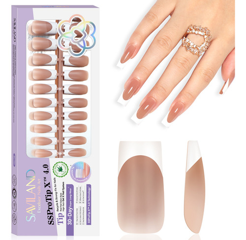 Saviland Uñas Postizas Cuadradas Largas Marrón 160pcs Tips Color Nude Cuadrado Largo