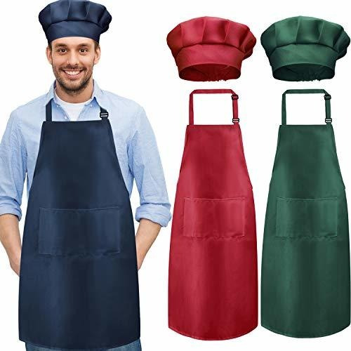 6 Pieces Chef Apron Set Kitchen Apron And Chef Hat Christmas