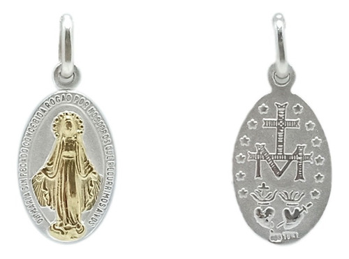 Medalla Virgen Milagrosa Doble Faz - Plata  Y Oro - 20mm