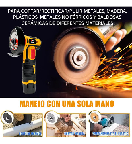 Mini Esmeriladora ALSONEW Angular Recargable Inalámbrica 12V Color Amarillo