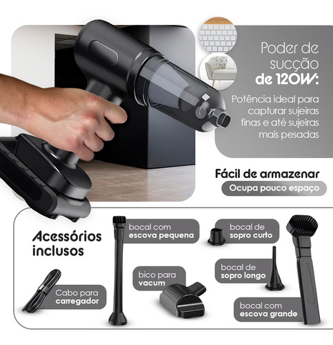 Aspirador Automotivo Portátil Super Potente Recarregável