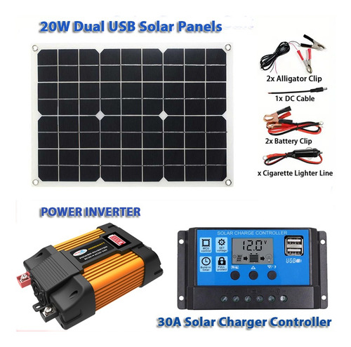 Inversor De Corriente 12v A 110v Encendedor Con Panel Solar