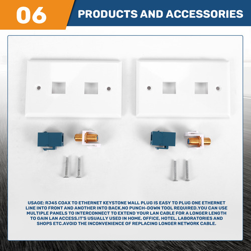 2 Paquetes De Tomas De Pared Coaxiales Ethernet Con 1 Keysto