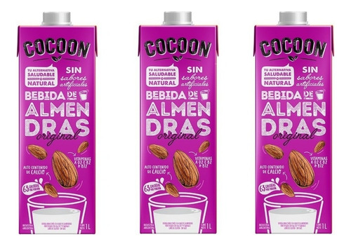 Pack X3 Leche De Almendras Original Cocoon Sin Tacc 1 Litro