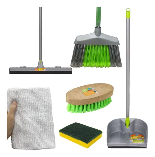Kit Limpieza Escoba, Pala, Esponja, Lampazo, Paño Y Cepillo
