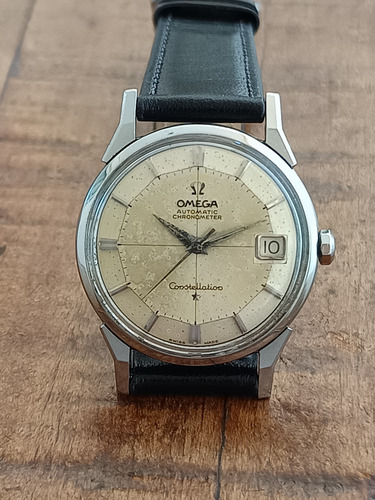 Relógio Omega Constellation Pie Pan Em Aço Preto Prateado Branco (Usado)