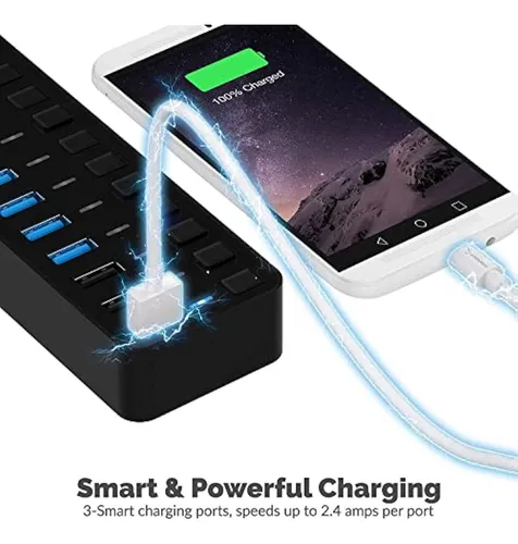 Sabrent Hub Usb 3.0 De 60 W Y 10 Puertos Incluye 3