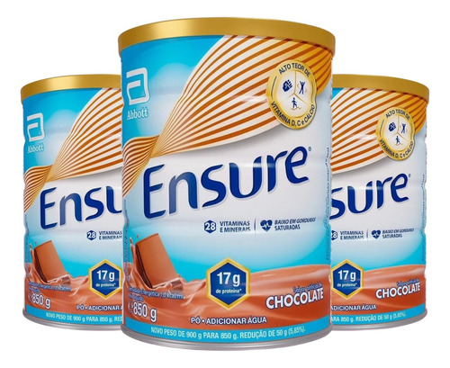 Ensure Sabor Chocolate 850g Kit 3 Unidades 