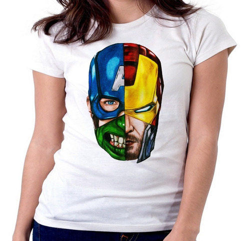 Blusa Feminina Baby Look Cabeças Vingadores Avengers Marvel