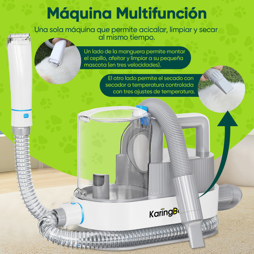 Karingbee Aspiradora de Aseo para Mascotas Secadora 8 en 1 Vacío y Soplar Aire 2 en 1 con 7 Cepillo para Perro y Gatos 2.5L Cubo de polvo