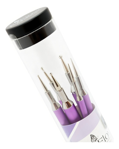 Ezflow Duo Tools Kit Decoración Uñas Dooting Curva Nail Art Color Lila