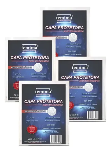 Kit 4 Capas de Travesseiro Antiácaro Impermeável Percal 180 Fios com Zíper Temima