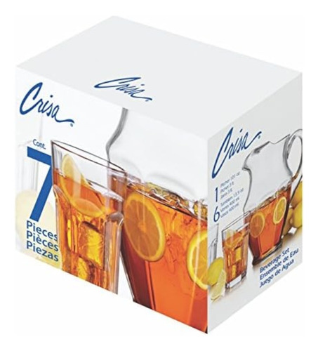 Juego 6 Vasos De Vidrio Con Jarra Para Agua New York Crisa Transparente