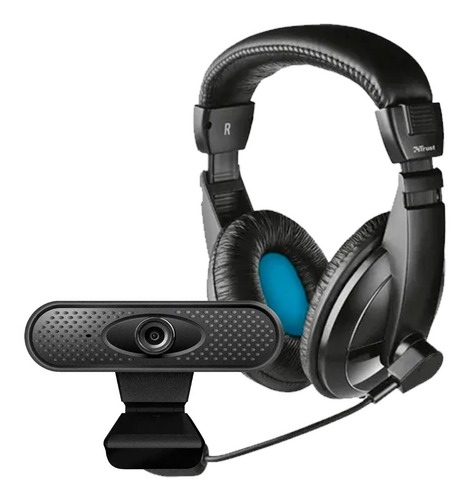 Combo Auricular Trust Quasar + Webcam Zom Hd Skype Zoom Pc