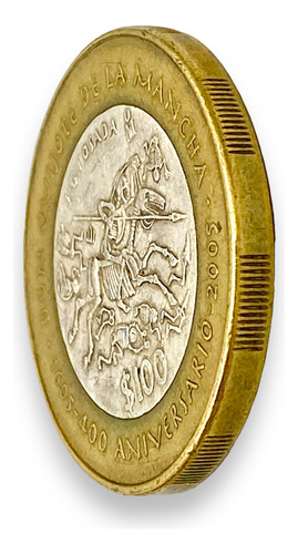 Moneda 100 Pesos Bimetalica Don Quijote 400 Aniv. Año 2005 (Usado)