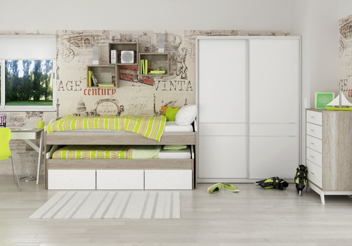 Cama Dormitorio Nido Doble 1 Plaza Niños Madera Cajonera S20 Color Blanco
