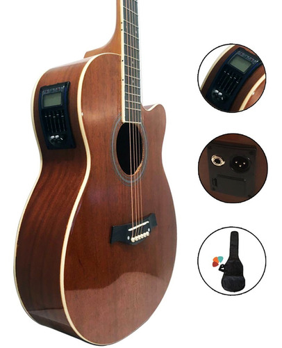 Imagen 1 de 10 de Guitarra Electroacústica Cuerdas De Acero Micrófono Funda 