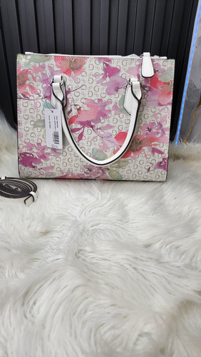 Bolsa Guess Pr970306 Nueva 100 % Original Con Etiqueta Beige Estampado Níquel Blanco