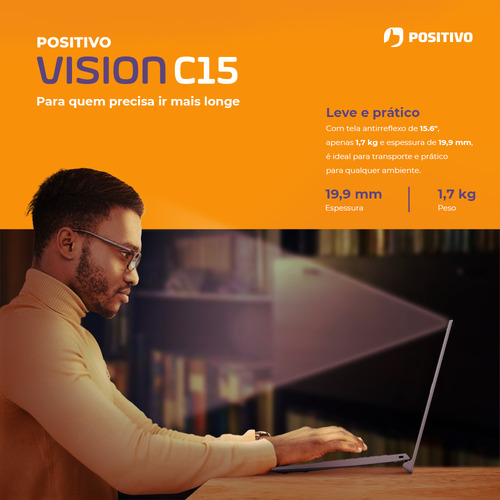 Notebook Positivo Vision C15 Lumina Bar Celeron 4gb 128gb Emmc Tela 15 Hd Antirreflexo Windows 11 Tecla Link Cinza Cinza