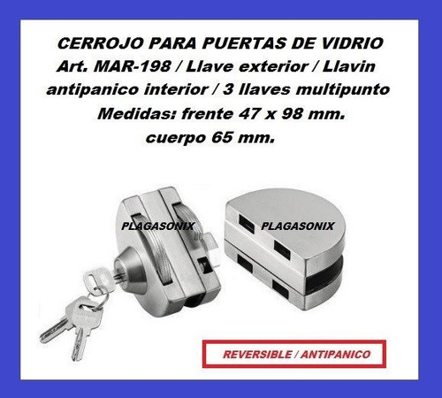 Imagen 4 de 10 de Cerrojo Cerradura Puerta Vidrio Blindex Premium Acero Inoxid