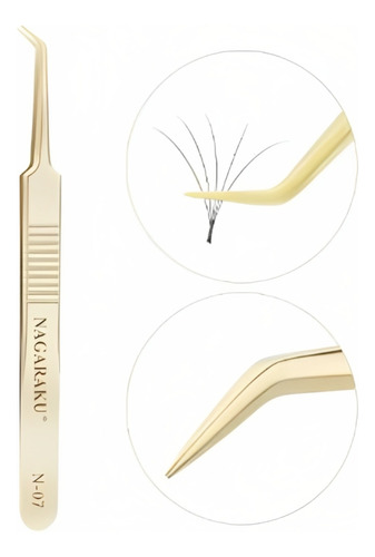 Pinça Nagaraku N-07 Dourada Extensão Cílios Lash Design