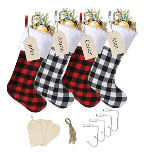 Calcetines Navidad Cuadros Rojo Blanco 4 Pack 18 