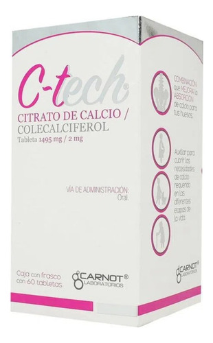 C-tech Citrato De Calcio Con Colecalciferol 60 Tabletas Sabor Sin Sabor