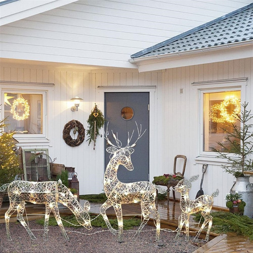 Adornos Navideños Con Diseño De Renos P Kit 3 Luces Led Para