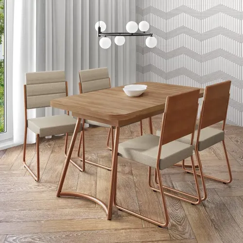 Conjunto Sala De Jantar 4 Cadeiras Hilli Carraro Rosê