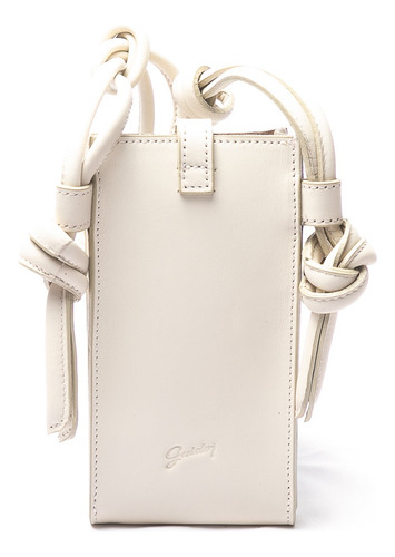 Cartera Porta Celular Mujer Cuero Guido Cómodo Pequeño Color Marfil Correa De Hombro Marfil Diseño De La Tela Lisa