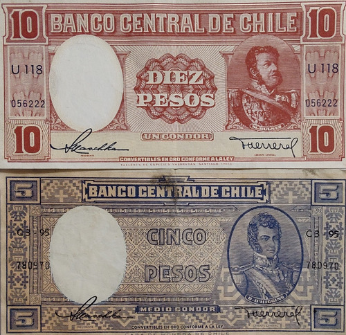 Billetes Chile 5-10 Pesos Maschke Herrera S/remarcar (bb122