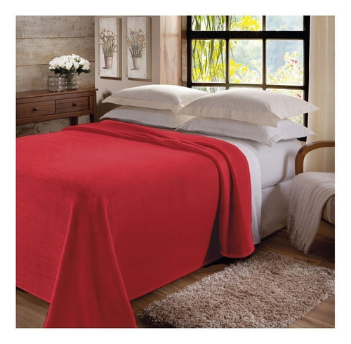Cobertor Jolitex Ternille Flannel cor vermelho com design liso de 2.4m x 2.2m