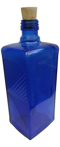 Botella Vidrio Azul Cobalto Tipo Whiskera Cuadrada X 700 Ml 