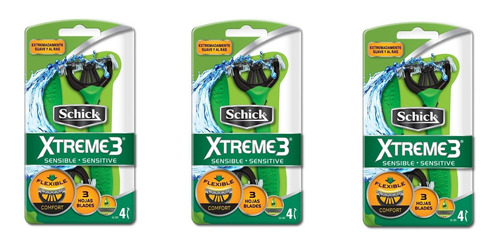 12 Un. Aparelho Schick Xtreme 3 Pele Sensível  Verde .