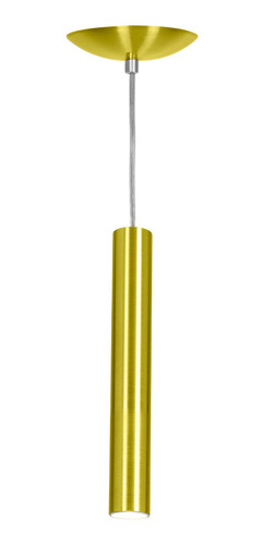 Pendente Tubo Cilindro Alumínio Dourado 30 Cm + Led 6k