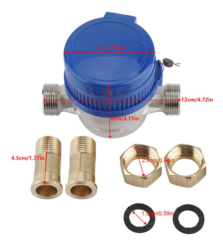 Imagen 5 de 10 de Cobre 1.5m3/h 0-40 Medidor Mecánico De Agua 15mm 1/2 Pulgada