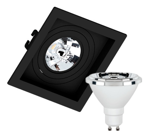 SaveEnergy Kit 4 Spot Ar70 Embutir Quadrado + Lampada Led 2700k Quente Cor Preto 110v/220v