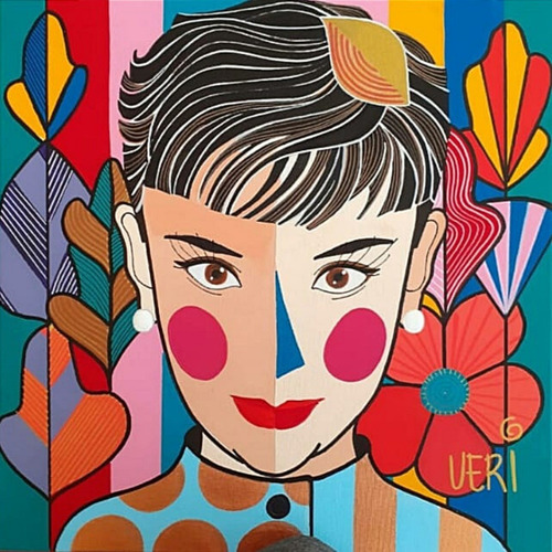 Tela Audrey Hepburn Monroe - Artista Plástica Veridiana