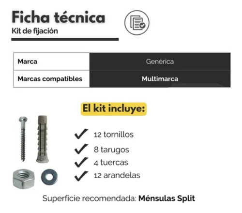 Juego De Fijación Tornillos Aire Split Instalación X 10 U