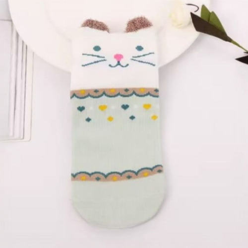 3 Pares De Calceta Tipo Tines Con Diseños De Gatito Variados Estampado Único