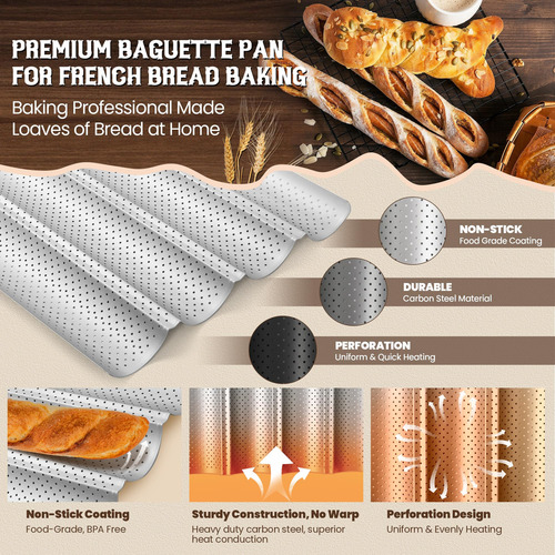 Baguette Pan Pan Pan 4 Panes Baguette Bandeja De Hornear