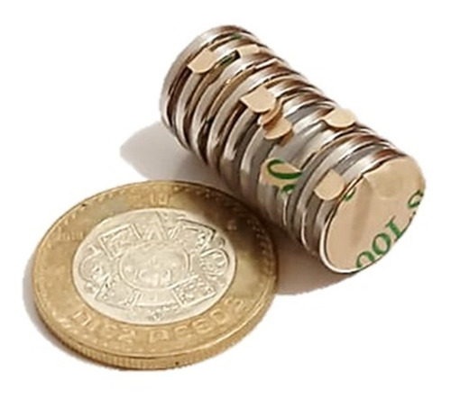 10 Imán Neodimio Disco 15mm X 2mm Con Pegamento Adhesivo 3m