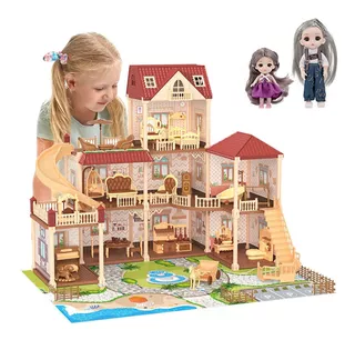 Casa De Muñecas Grande Con Muebles Para Barbie Niñas