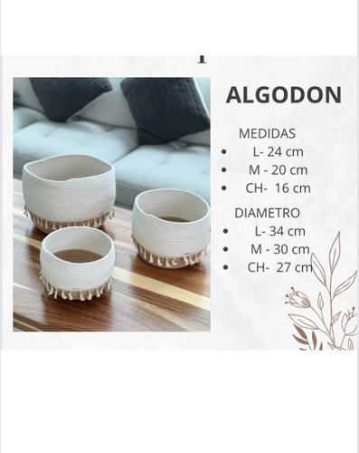 Set De 3 Cestos Tejidos De Cuerdas De Algodón Canasta Tejido