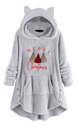 Sudadera Capucha Grafico Arbol Navidad Para Mujer Oreja Oso