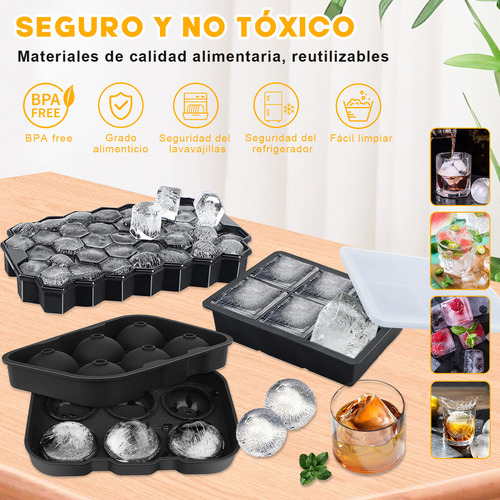 . 3pcs Bandeja Cubo De Hielo Negro,circulo Y Cubo Y