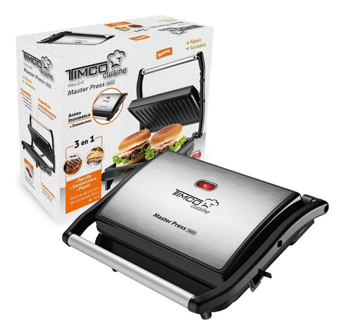 Parrilla Panini Sandwichera Doble Placa Antiadhente Timco Color Negro