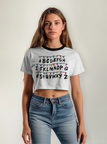  Crop Top  Cuello C/negro Focos Stranger Things  