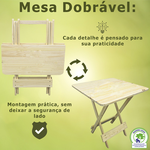 Jogo De Mesa 70x70 C/ 2 Cadeiras Madeira Dobrável Bar (crú )